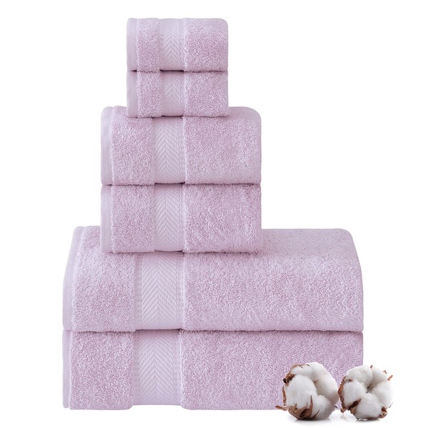 TEXTILOM 100% Turkish Cotton 6 Pcs Bath Towel Set, Luxury Bath Towels for Bathroom, Soft & Absorbent Bathroom Towels Set (2 Bath Towels, 2 Hand Towels, 2 Washcloths)- Lilac
