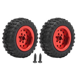 2Pcs Car Wheels Rubber Tire Aluminium Alloy AntiSkid 52mm Fit for WPL D12 1/10 RC Truck(Red )