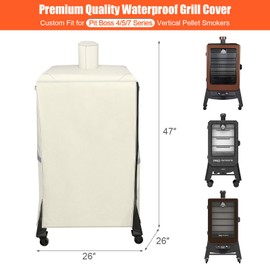 QuliMetal Vertical Smoker Cover for Pit Boss 4/5/7 Series Vertical Smokers, PBV4PS1, PBV5PW1, PBV4PS2, PBV5P1, 600D Waterproof Fade Resistant Grill Cover with Zipper Design for Pitboss 73550, Beige