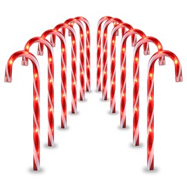 GAGALIFE 16-inch Candy Cane Lights, Outdoor Christmas Pathway Markers, 12 Pack Christmas Candy Cane Lights for Driveway, Walkway, Yard, Garden, 21 feet Total Length with 72 Lights, Red-White