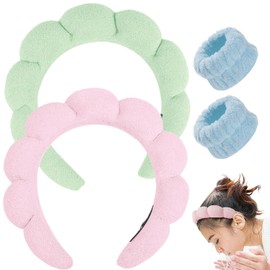 Spa-Stirnband zum Waschen des Gesichts, Make-up-Stirnband, Blasen-Hautpflege-Stirnbänder mit Gesichtswasch-Armbändern, Frottee-Stirnband, weich, geschwollene Stirnbänder für Frauen, Geschenke