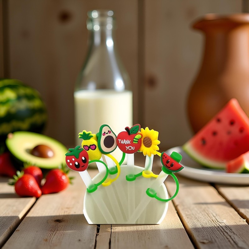 Reusable Silicone Sunflower Straw Plugs, Drinking Straw Covers and Dust