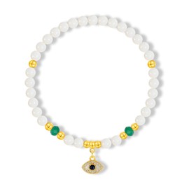 MILAKOO Natural Shell Bracelet for Women Mother's Day Elastic Unique Mother of Pearl White Shell Bracelet with Eye-shaped Pendant Decor, bowl, No gemstone