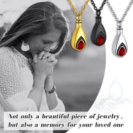 GoldChic Memorial Urn Necklace for Ashes Stainless Steel Women's Necklace with Teardrop Cubic Zirconia Urn Pendant Silver Ash Amulet for Keepsake with 51 cm + 5 cm Chain, Stainless Steel, Cubic