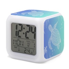 XUWU Sea Turtle Alarm Clock for Kids Boy Girl 7 LED Color Changing Wake Up Clock Home Decor Bedroom Digital with Temperature Display
