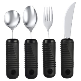 Blue Jay Make Eating Easier Big Grip Utensil Set - Arthritis Aid Silverware Set, 1.5in Ribbed Made with Ribbed Rubber Handles and Stainless Steel, for Weak Grip, Latex-Free, Eating Aids