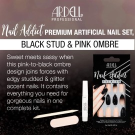 Ardell Nail Addict Artificial Nails, 75886.2 Black Stud & Pink Ombr