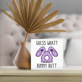 DUXMNAMG Easter Bunny Wood Box Sign, Funny Bunny Rabbit Desk Shelf Decor, Easter Decor, Easter Bunny Gifts, Bunny Lovers Gifts Spring Wooden Block Plaque Box Sign for Home Room Office Table Decor