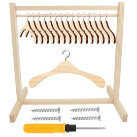 17 Pcs Wood Doll Garment Rack with Wooden Clothes Hanger Mini Wooden Girl Doll Clothes Hanger Organizer Storage Shelf for 18 Inch Girl Doll Clothes Baby Dollhouse (Color Set 1)