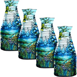 MODGY Expandable Flower Vase, Plastic Decorative Modern Foldable Printed Vases for Centerpieces for Wedding, Dining Table, Home Decor, Living Room, Bathroom, Iris Landscape, Louis C. Tiffany, 4 Pack