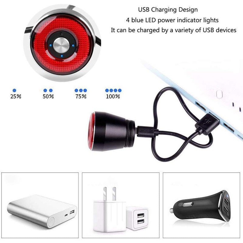Intelligent Bike Taillights,Red LED Brake Taillight,USB-C Charging Smart Sensing Rear