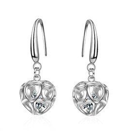 Silver Earrings for Women, Heart Sterling Silver Earrings Drop Earrings for Women with Cubic Zirconia, Hypoallergenic Dangle Dangly Earrings Birthday Christmas Presents for Her Mum