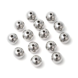 Cheriswelry 100pcs 8mm Solid Round Stainless Steel Spacer Loose Metal 304 Stainless Steel Seamless Bead Charms for Jewelry Keychain Making Hole:1.5mm