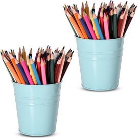 Pen Holder Cups for Desk,Metal Pencil Holder,Marker Pen Storage Holder Desktop Stationery Organizer Makeup Brush Holders, Desk Accessories & Workspace Organizers for Office School Home -2 Pack (Blue)