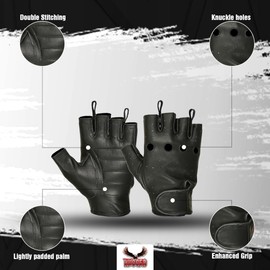 Hugger Women's Water Resistant Leather Unlined Fingerless Motorcycle Glove (X-Large, Black)