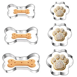 6 PCS Bone and Dog Footprints Cookie Cutters Set 3 Sizes Stainless Steel Dog Bone Cookie Cutter DogsTreat Cutters Dogs Shaped Cookies Cutter for Homemade Baking Theme Party Cat Homemade Treats Silv