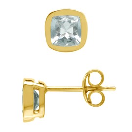 Silvershake 5MM Cushion Shape Birthstone Gemstones White Gold Plated or Yellow Gold Plated 925 Sterling Silver Bezel Set Stud Post Earrings Jewelry for Women or Teens First or Second Hole Piercing,