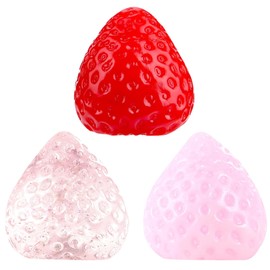 EDLMKM 3 Pcs Strawberry Squish Squeeze Toys, Taba Squishy Strawberry, Fufu Squishy, Cute Stress Relieving Fidget Squeeze Toy for Kids and Adult