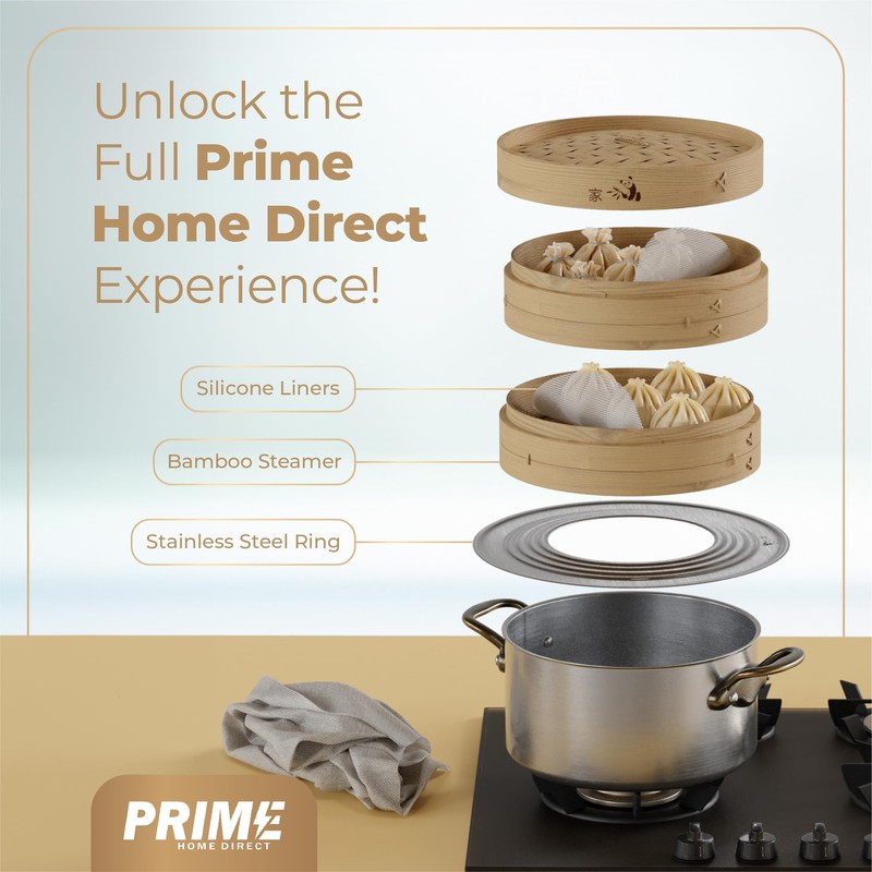 Prime Home Direct Bamboo Steamer Basket 10-Inch | 2-Tier Steamer