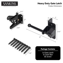 SANKINS Self-Locking Gate Latch for Wooden Fence Gate Heavy Duty, Post Mount Automatic Gravity Lever Gate Fence Door Latches for Wooden Fence Secure Pool Garden Shed, Black