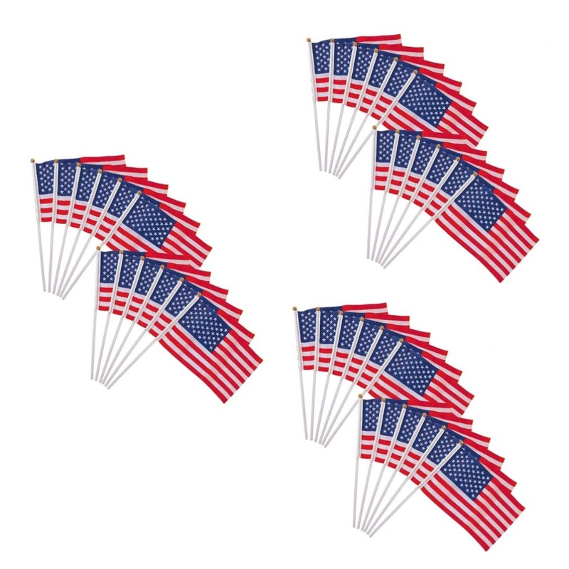 Kisangel 3sets Mini American Flags Stick Hand Waving Usa Flag