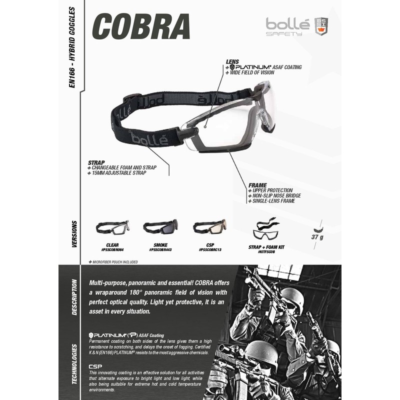 Bolle Tactical CHRONOSOFT Safety Goggle Safety PC Clear