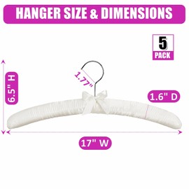 Amber Home 5 Pack 17 Inch Large Ivory Satin Padded Hangers for Women Clothing, Anti Slip Cushioned Hangers for Sweaters, Silk Hangers Fancy Dress Hangers for Wedding, Delicate Cashmere