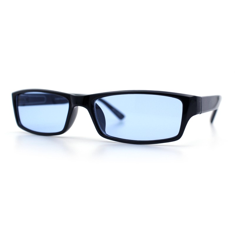 Mens Hippie Pimp Color Lens Narrow Rectangular Black Frame Sunglasses