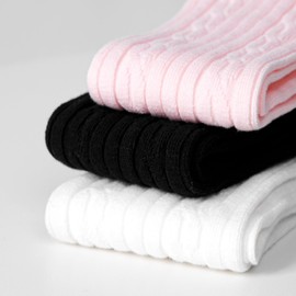 GENTABY Baby Tights Girls Non-Slip Tights 3 Pairs Cotton Children's Tights Newborn Cable Knit Warm Stockings Leggings 0-6 Years, #1 Black and White Powder