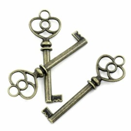 Unbranded LARGE – 10 pcs. Antique Bronze Filigree Keys Charms Pendants – 62mm X 21mm