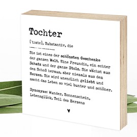 Wunderpixel® Holzbild Definition Tochter - 15x15x2cm zum Hinstellen/Aufhängen, echter Fotodruck mit Spruch auf Holz - schwarz-weißes Wand-Bild Aufsteller Zuhause Büro zur Dekoration Geschenk-Idee