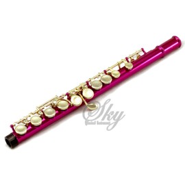 Sky Hot Pink Lacquer Gold Keys Closed Hole C Flute with 1 Year Manufacturer Warranty, with Lightweight Case, Cleaning Rod, Cloth, Joint Grease and Screw Driver