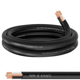 6/3 NM-B Wire with Ground,10ft 6/3 Wire 6 Gauge Nonmetallic Sheathed NM-B Cable,Copper 6 AWG 3 Conductor Residential Indoor Electrical Wiring for Branch Circuit Switches,Outlets,Other Loads