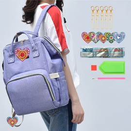 MWOOT 5 Pieces DIY 5D Love Heart Diamond Art Painting Keychains Kit, Double-Sided Rhinestone Painting by Numbers Key Chains, Embroidery Cross Stitch Key Ring for Souvenir Gift Backpack Decor