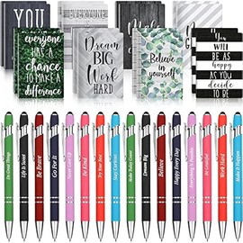 Funrous 32 Pcs Motivational Quote Pens Inspirational Notepads Mini Journal with Ballpoint Pen Small Notebooks Gift Set for Men Women Coworkers, Adult Party Favors Prizes Gift Bulk(Classic)