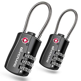GIVERARE - 2 cerraduras de equipaje aprobadas por la TSA, cerradura de cable de viaje combinada, candados de 3 dígitos reconfigurables con cuerpo de aleación, candado de viaje sin llave aceptado