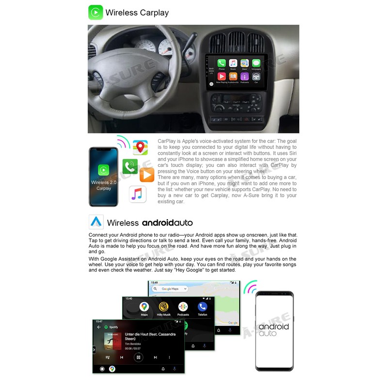 ASURE 10.1 inch Android Car Stereo Radio for Chrysler Town