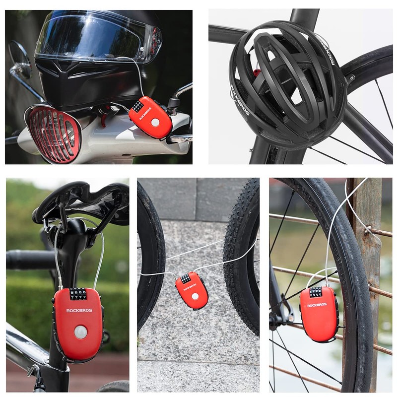 ROCKBROS Wire Lock, Bicycle Key, Retractable Dial Lock, 4 Digits,