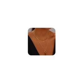Layered Gold Necklaces for Women Stackable Dainty 14K Gold Plated Silver Chain Necklace Layering Cute Fashion Pendant Choker Necklaces Trendy Jewelry Set Gifts for Women (Oval paper clip flat strip square, golden)