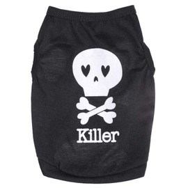Oasis Plus White Skull Black 100% Cotton Pet T-Shirt Vest Costume Clothes for Female Male Dogs Cats Rabits