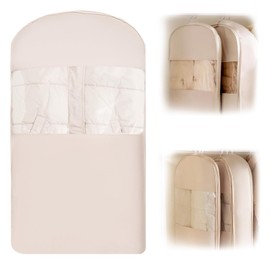 Lyreh Self Compression Hanging Garment Bag, 43.31x22.83in Dust-Proof Space Saving Clothes Hanging Bags with Self Compression Zipper and Transparent Window for Closet Storage(Oatmeal Color)