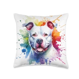 White Pitbull Staffy American Staffordshire Terrier Dog Throw Pillow