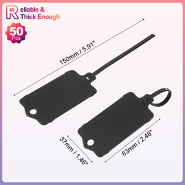 PATIKIL 50Pcs Blank Waterproof Plastic Tags, Label Seal Shipping Tags Key Storage Marker Ties Hang Tags Reusable Writable with Zip Tie for Labeling Luggage, Black 2.48 x 1.46 Inch
