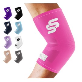 Sleeve Stars Elbow Sleeve for Pain Relief & Protection - Elbow Compression Sleeve for Women & Men - Supportive Elbow Brace for Tendonitis, Recovery & Ideal for Sports, Work (S: 7"-8.5"/Hot Pink)