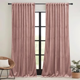 RYB HOME Dusty Pink Velvet Curtains 102 inches with Hook Belt, Soft Fabric Room Darkening Thermal Insulated Luxurious Home Decor Curtains for Living Room Bedroom, W 52" x L 102", 2 Panels Set