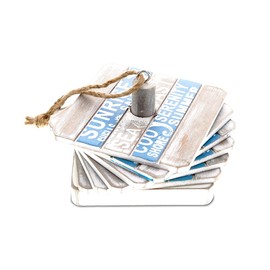 CoTa Global Wooden Nautical Coaster for Drinks Set of 6 “Aqua Sky” Square Decorative Coastal & Beach Theme Drinkware Kitchen Bar Accessory