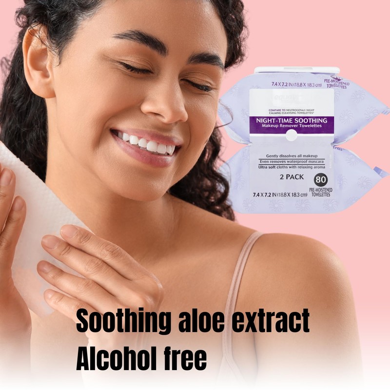 Equate Night-Time Soothing Makeup Remover Wipes, 40 Count, 2 Pack