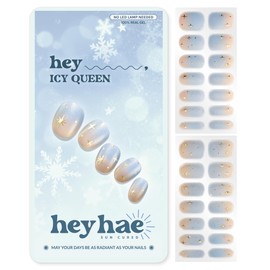 Heyhae Semi Cured Gel Nail Strips | No LED Lamp Needed | Winter, Ombre | Easy Apply & Remove, Salon Quality | Includes 28 Strips, 1 Prep Pads, Nail File & Wooden stick - Hey, Icy Queen