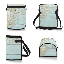 Oyihfvs Starfishes Seashells On Wood Spill-Proof Car Trash Can Organizer Hanging Large Auto Garbage Storage Bag Bin with Big Opening Lid Leakproof Waste Basket