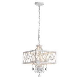 Farmhouse Crystal Chandelier White Modern K9 Crystal Ceiling Chandelier Lighting Fixture, Hanging Pendant Light Fixture, Kitchen Island Lighting for Dining Room Living Room Entryway Bedroom Hallway